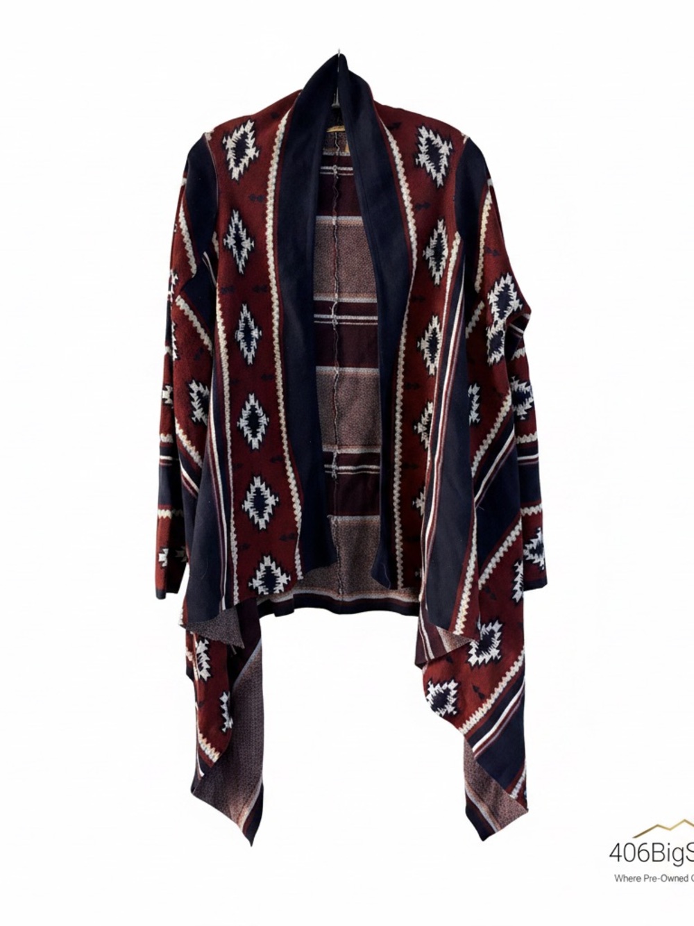 Wrangler Aztec Open-Front Shawl Cardigan - Burgundy & Black